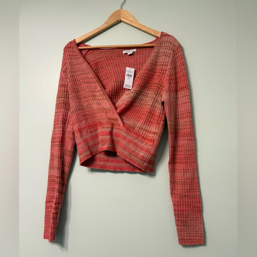 American Eagle Outfitters red/pink wrap sweater